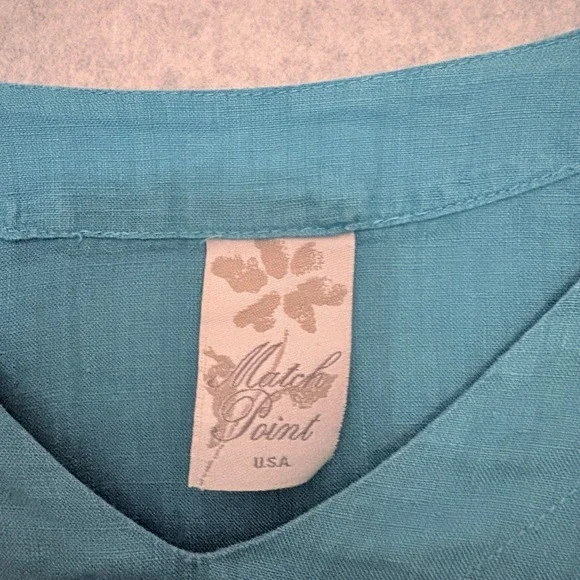 Match Point USA Linen Tunic Top Teal Boho Lagenlook Womens XL Oversized *Flaw - Picture 6 of 7